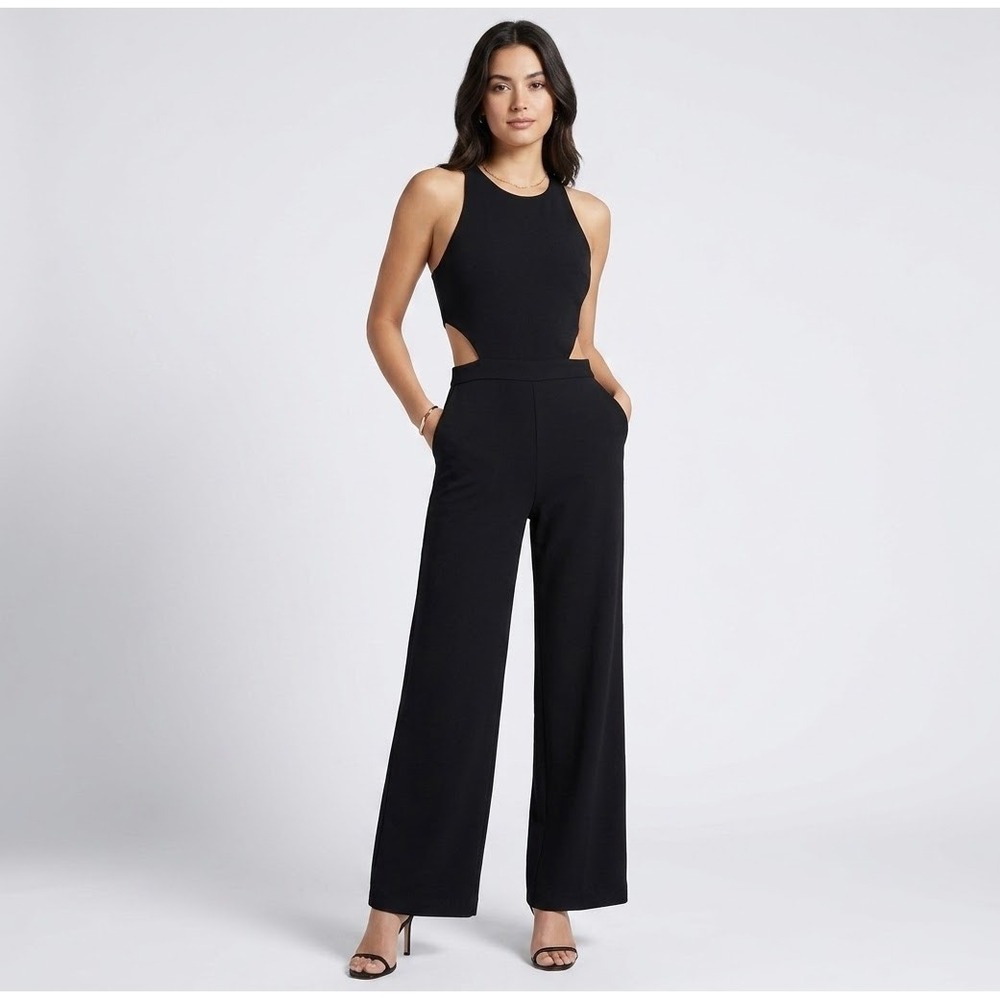 Express Black Side Cut-Out Wide Leg Sleeveless Jumpsuit Small S P